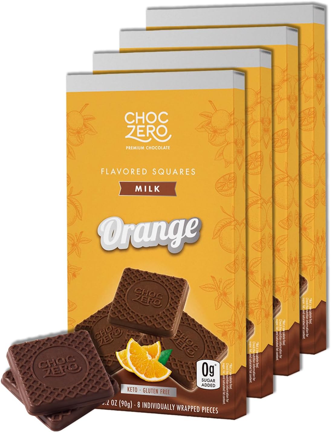 ChocZero Milk Chocolate Orange Squares, No Added Sugar, Gluten Free, Low Carb, No Artifical Flavors, 3.2 Ounce (Pack of 4)