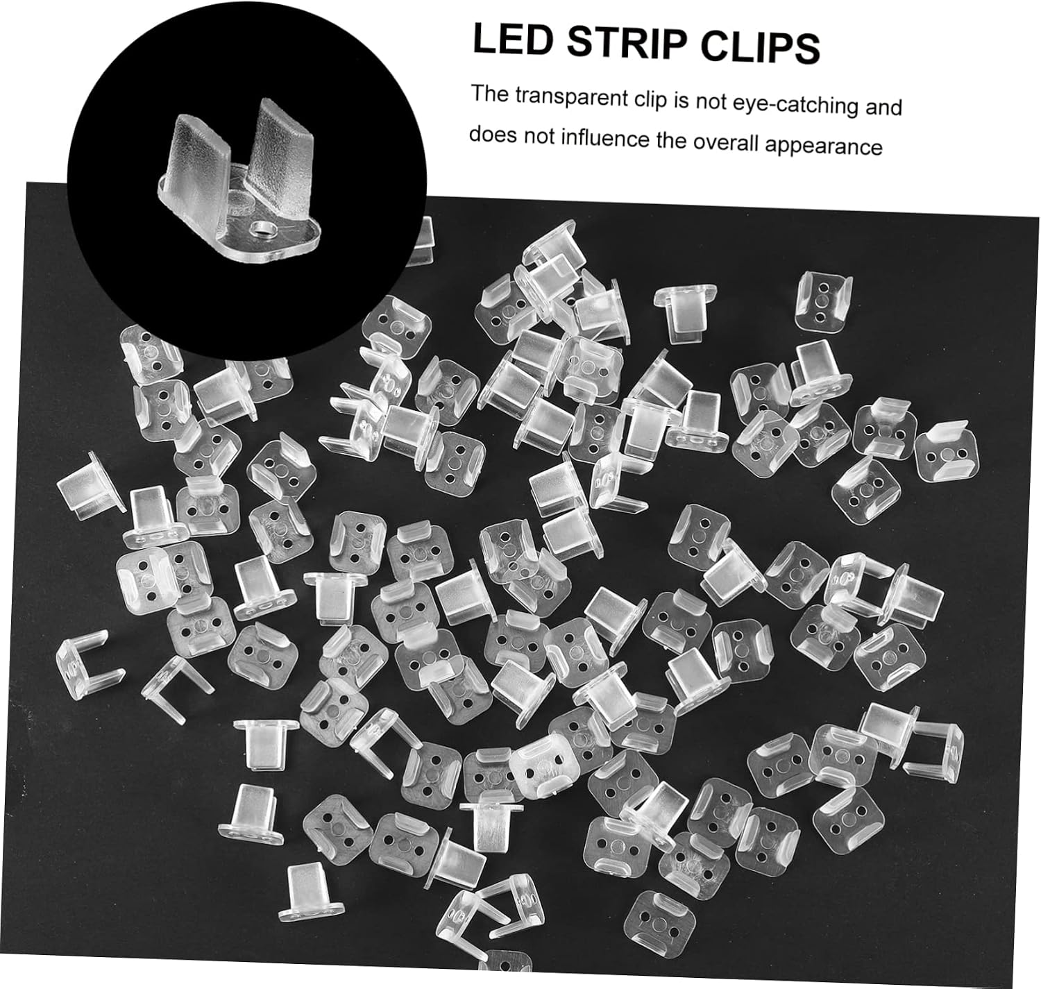 DOITOOL 200 pcs Led Light Strip Clips Clear pc Mounting Clips for Neon Rope Lights Screw Fixing Holders for Indoor Outdoor Cable Organization 0.55 X 0.47 X 0.86 in
