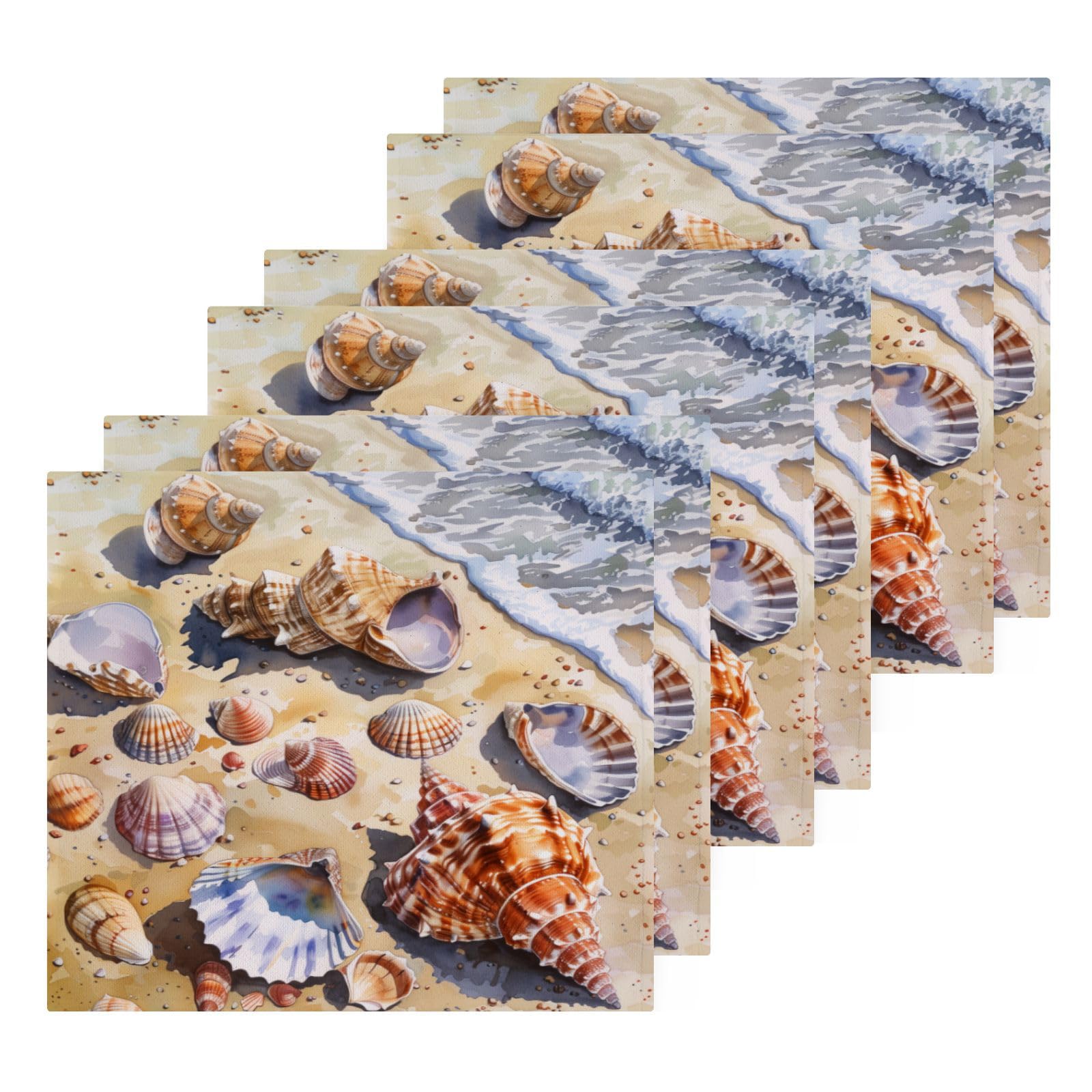 susiyo Summer Beach Seashells Washcloth Set of 6 Cotton Small Face Towel, 12 x 12 inch