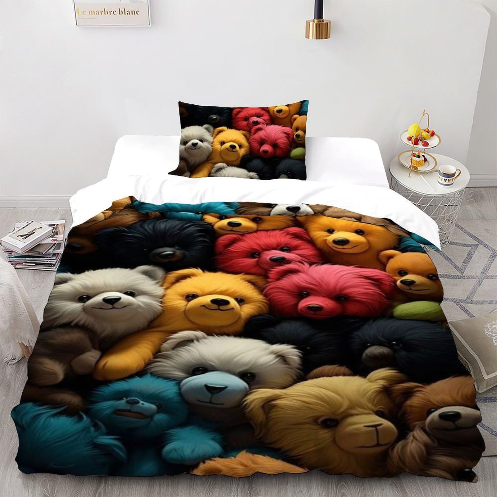 Housse de couette ours colorés 135x200cm parure de lit animaux imprimé 3D microfibre