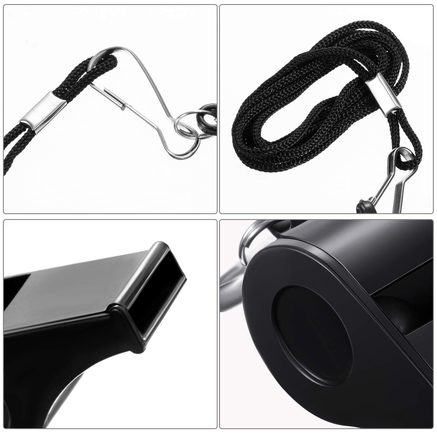 Frienda 100 Piezas de Silbatos de Plástico Negros con Cordón Entrenadores Árbitros Fanáticos Vítores Silbatos de Estudiantes Silbatos de Supervivencia, Emergencias, a Granel