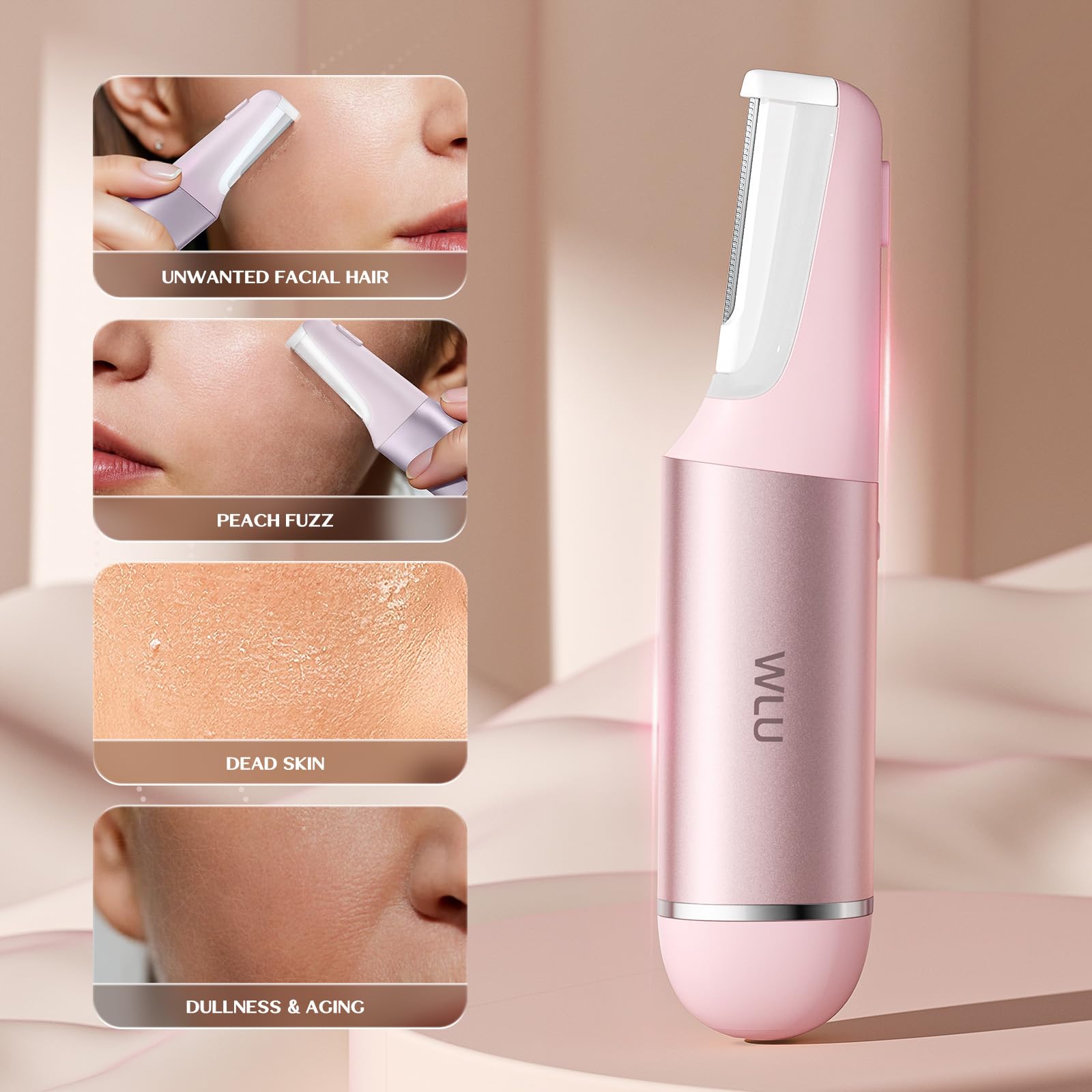 Dermaplane Rasoir pour femme Visage Sonic Épilation faciale Rose pêche
