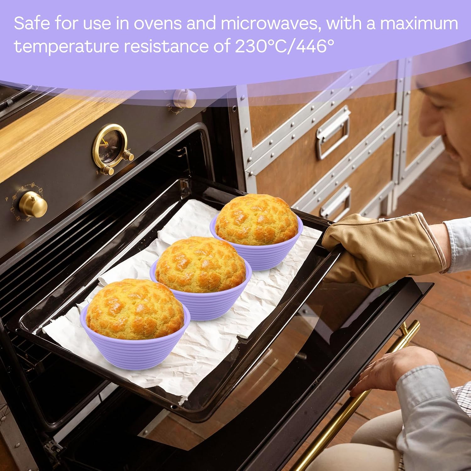 10Pcs Round Silicone Proofing Baskets, Oven Safe for Sourdough Bread Baking
