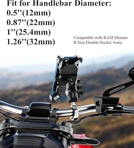 Miniatura 5 de BRCOVAN Base de abrazadera de montaje en manillar de aleación de aluminio con bola de TPU de 1 pulgada para diámetro de riel 0.5 pulgadas, 0.87