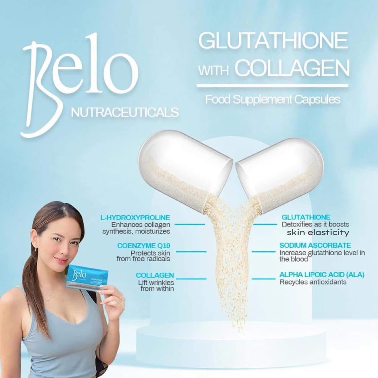 Belo Glutathione with Collagen Food Supplement Capsules for Healthy Skin and Immune Support - 30 Capsules