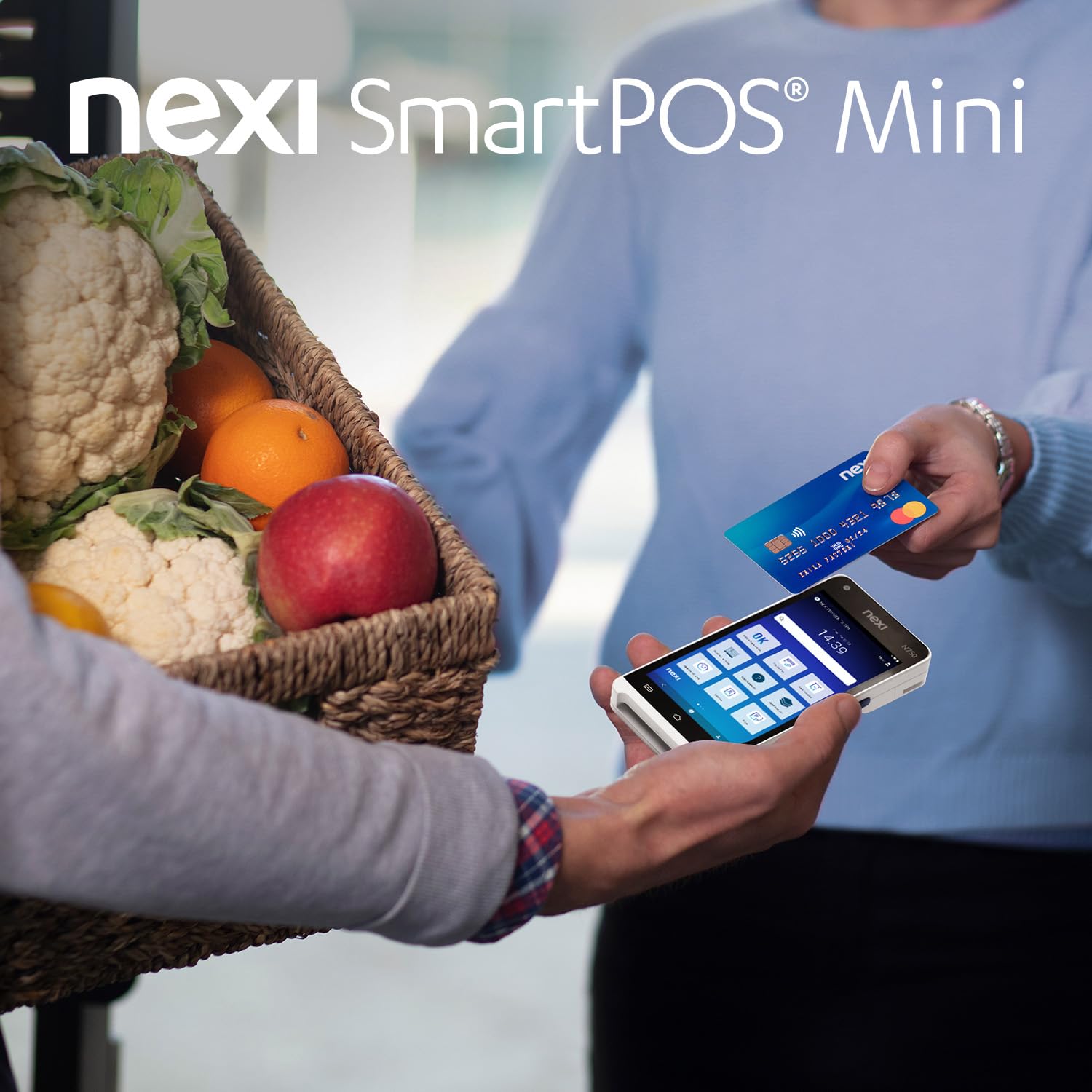 Nexi SmartPOS Mini con Cassa Fiscale integrata, Canone Zero, Pos Portatile Contactless e Lettore Elettronico per Pagamenti con Bancomat, Carta di Credito, Prepagata, Apple Pay e Google Pay
