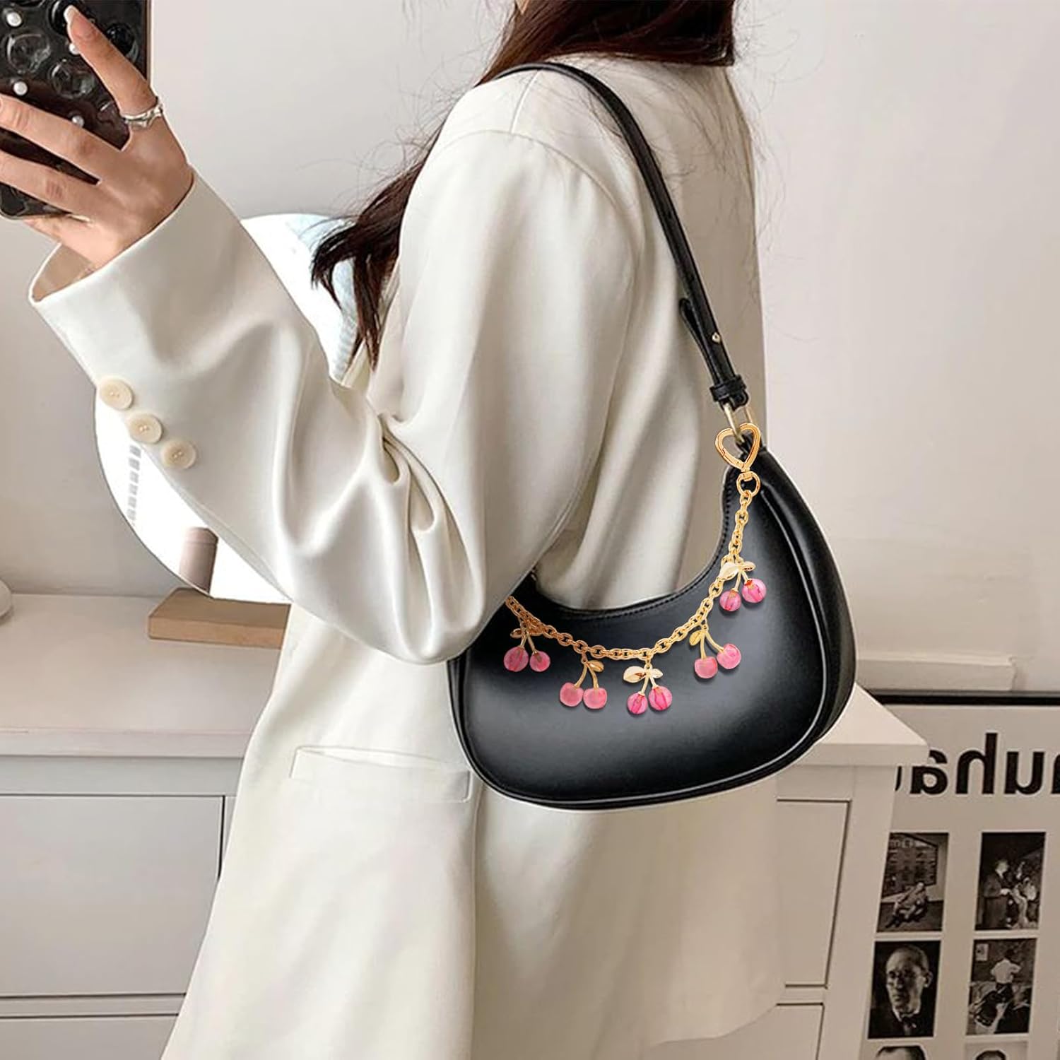 CUBACO Cherry Bag Charms for Handbags, Cute Cherry Keychain Purse Backpack Charms for Girls Kawaii Gold Wallet Chain Keychain Purse Accessories for Women - Image 2