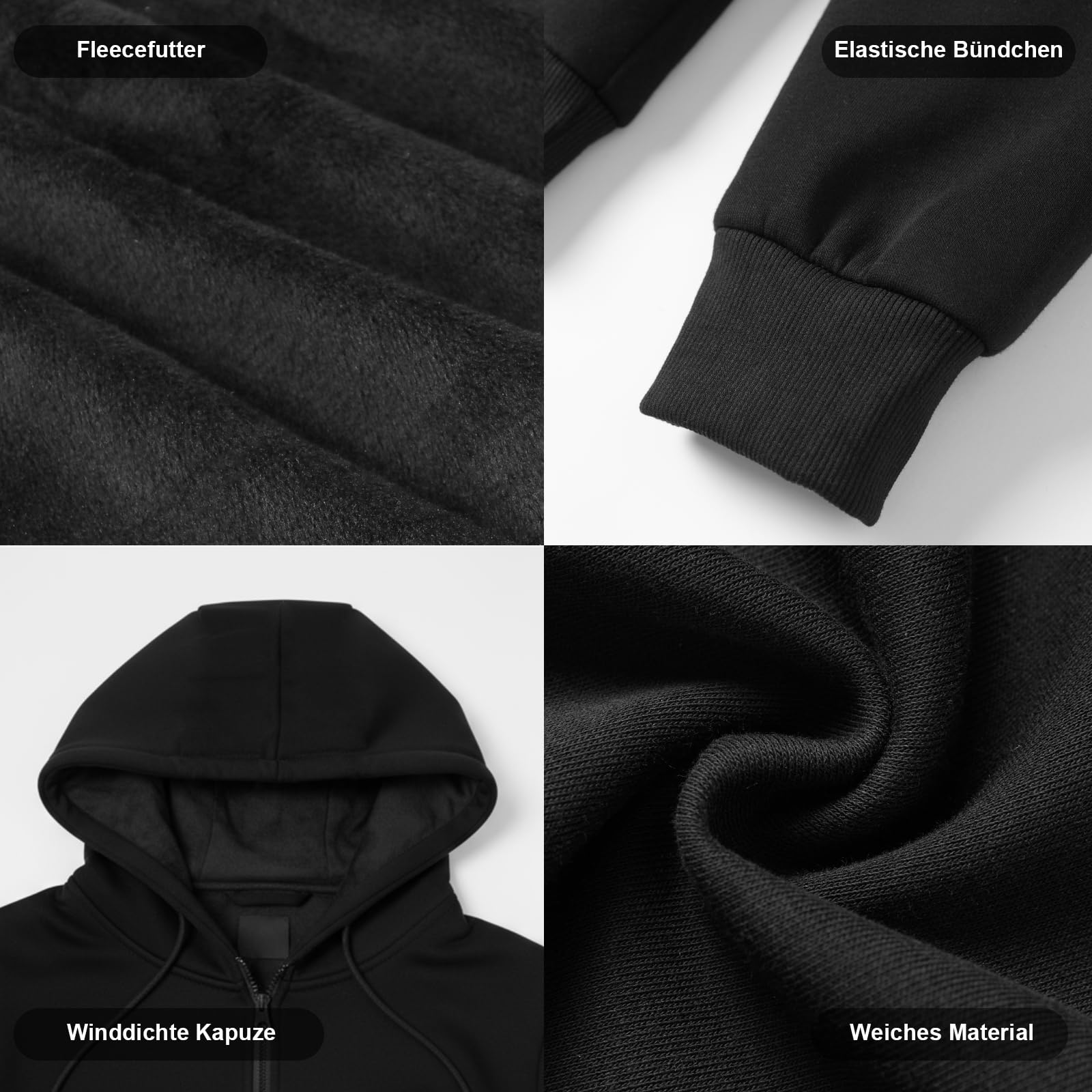 Reißverschluss Pullover Beheizbarer Hoodie mit Fleecefutter für Herren & Damen, 7.4V 20000mAh Akku - 6-Zonen Smart Heizjacke, 3 Heizstufen für Outdoor, Camping, Wandern