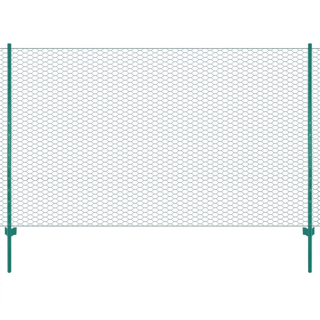 Clôture en grillage métallique vert 25x2m avec poteaux en acier enduit pour jardin