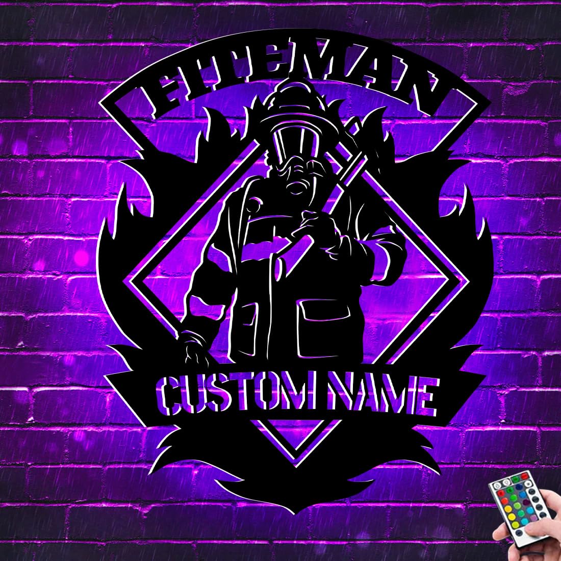 Custom Firefighter Neon Sign, Personalized Metal Name Led Light Sign for Wall Art, Customized Family Dad's Sign for Room House, Christmas Birthday Gift for Man Husband Boy Kids Firemen (Style 9)