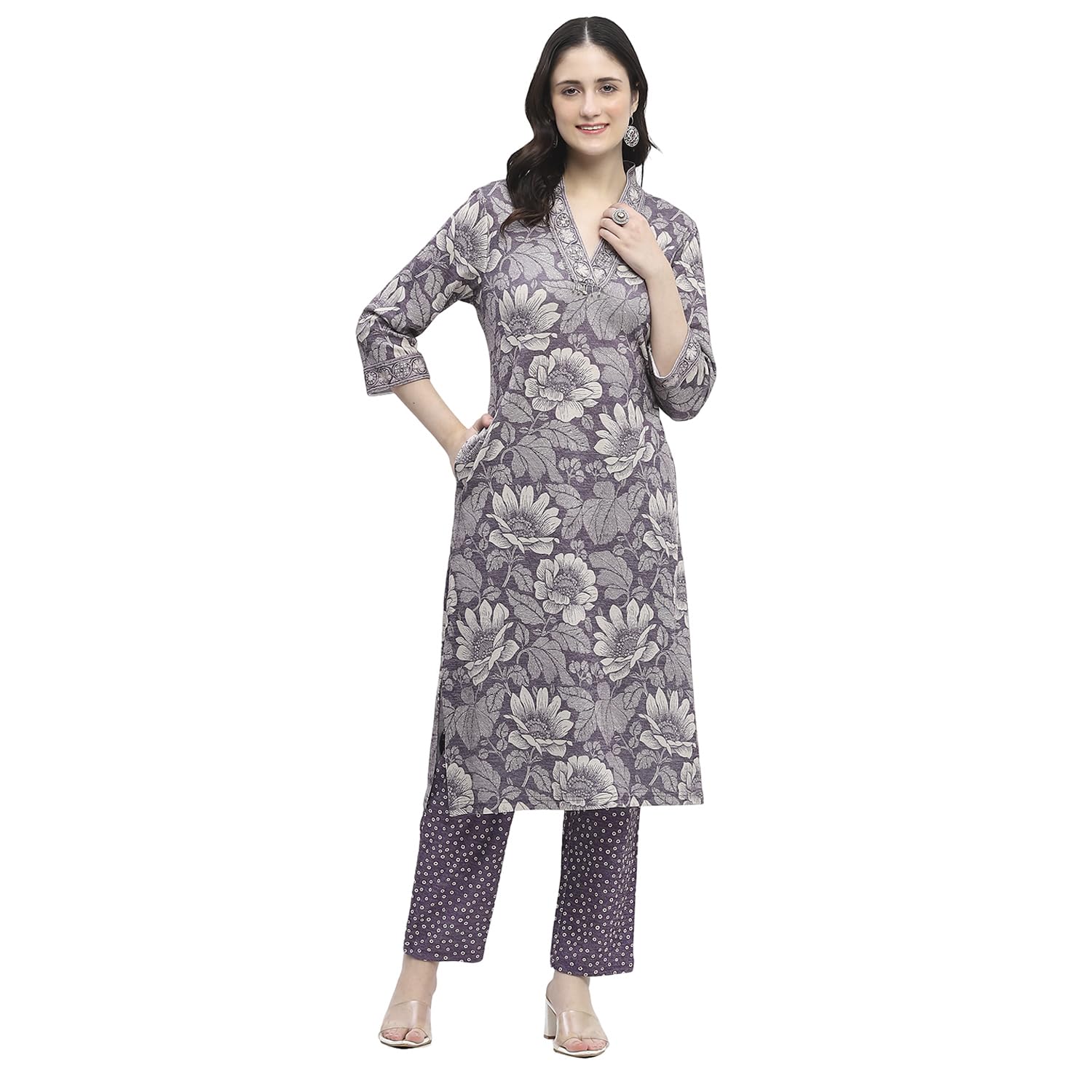 biba Women Printed Straight Winter wear Kurta Set Polyester Blend-picture-28