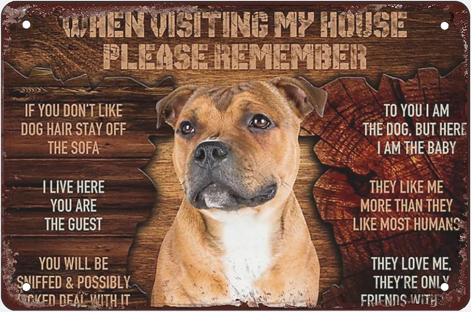 Pibonto Women's Wall Art Vintage Metal Tin Sign Staffy Visiting My House For Home Living Room Garden Bedroom Office Hotel Cafe And Pub Wall Decor Gift For Men 8X5.5 Inch Plaque Tin Sign