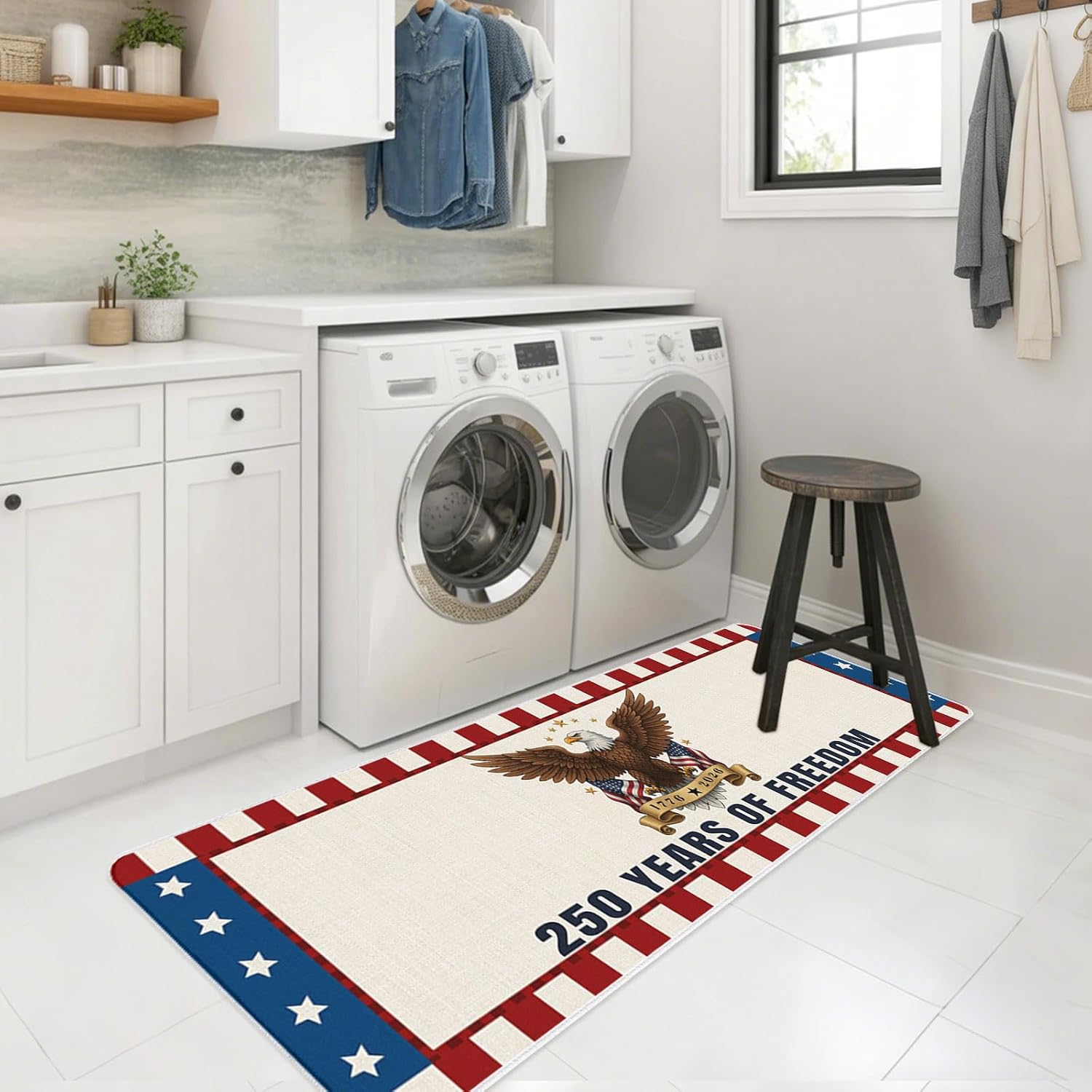 250 Years of Freedom Kitchen Mats Set of 2 4th of July Bald Eagle USA Flag Star Stripe Non Slip Mat Washable Floor Rug for Kitchen Sink Floor Laundry, 20"x24"+20"x48"