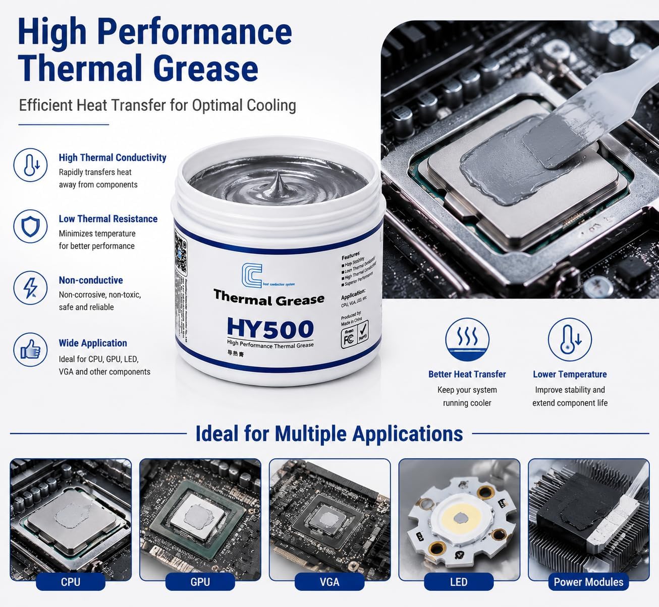 HY500-200g CPU Thermal Heatsink Grease Paste Compound Thermal Conductivity: >1.93W/m-k Carbon Based High Performance for CPU PC GPU -200 Grams