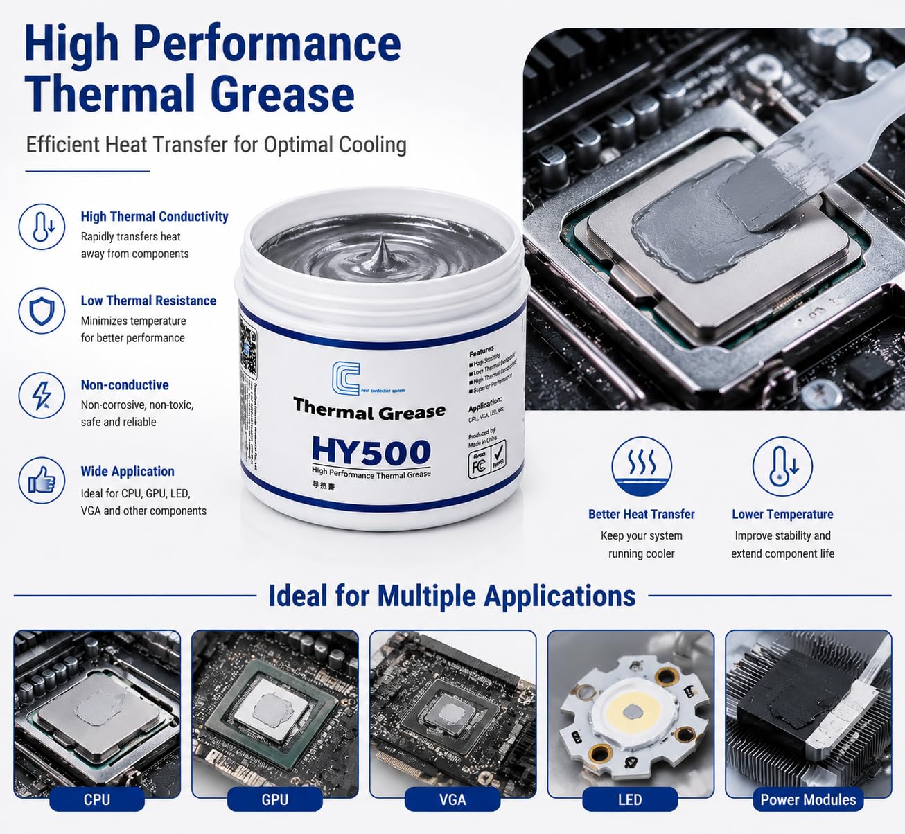 Pasta Termica MoneyQiu HY-883 6.5W/mK – Per CPU E GPU, Non Conduttiva, Facile Da Applicare