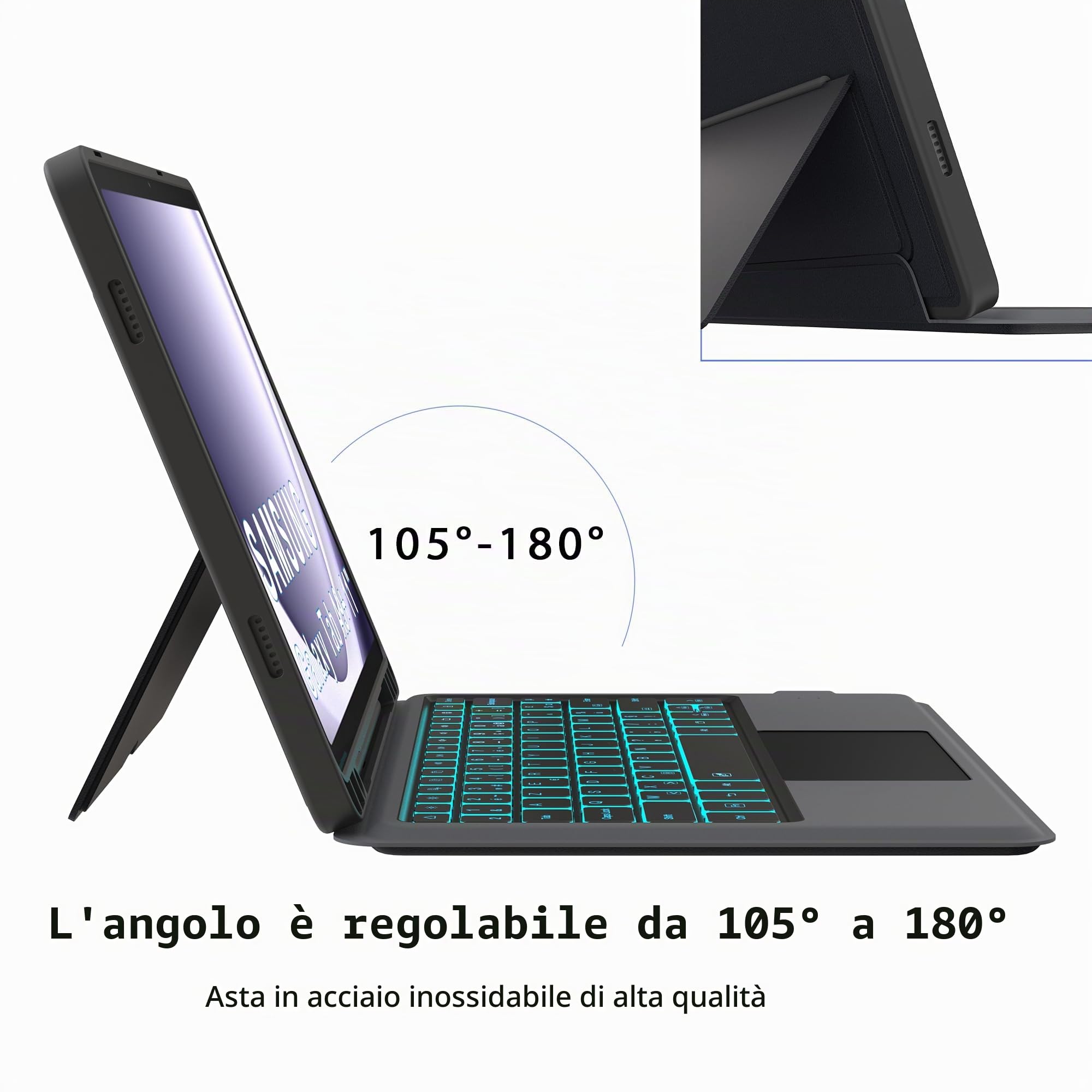 Custodia tastiera AZERTY francese per Samsung Galaxy Tab A9+ Plus 11 pollice 2023 | Retroilluminato 7 Colori Touchpad, Rimovibile, Magnetico, Portapenne Custodia Protettiva TPU Viaggio Studente
