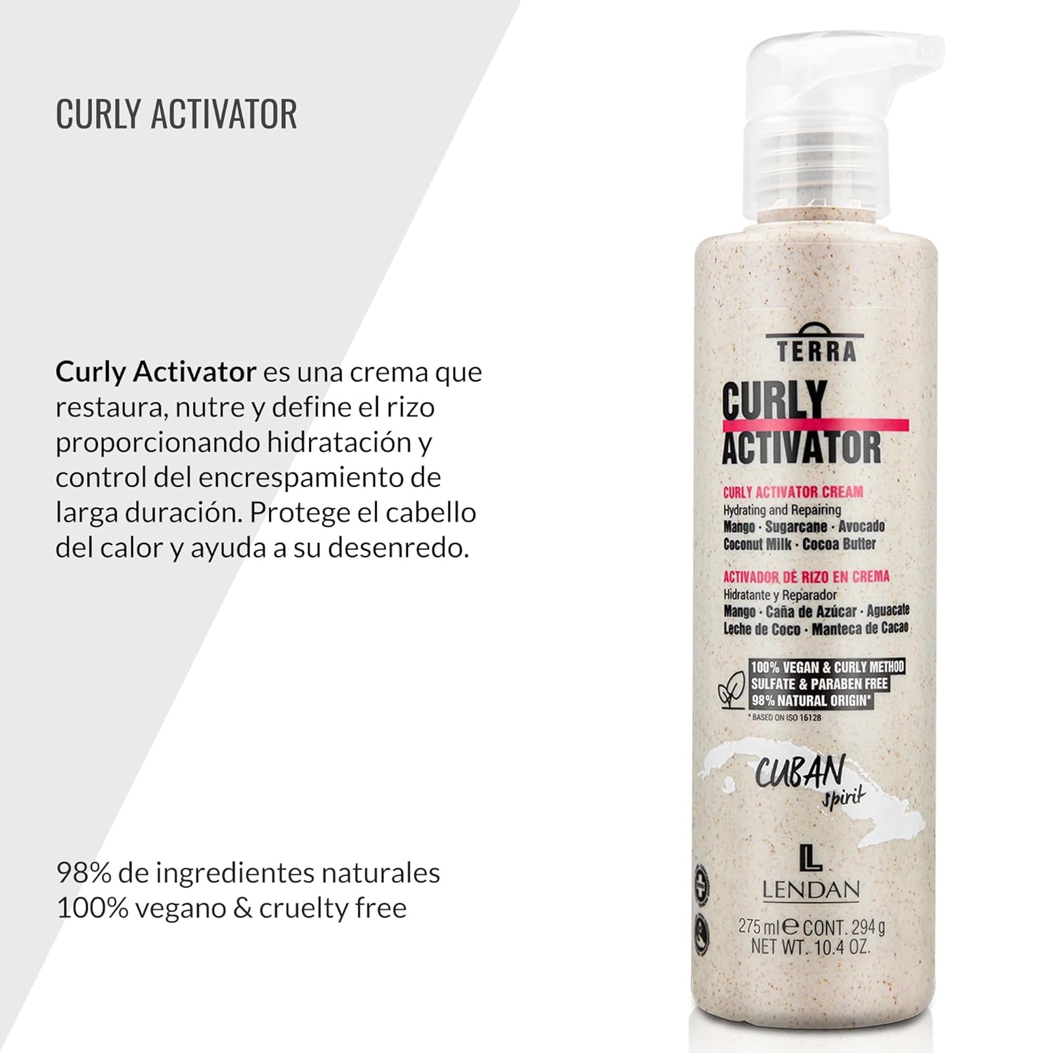 Lendan Curly Cuban Spirit 4-PIECE KIT by Terra with Low Poo Shampoo 10.6 oz + Co-Wash Treatment 10.4 oz + Curl Defining Gel 9.7 oz + Curl Activator Cream 9.0 oz