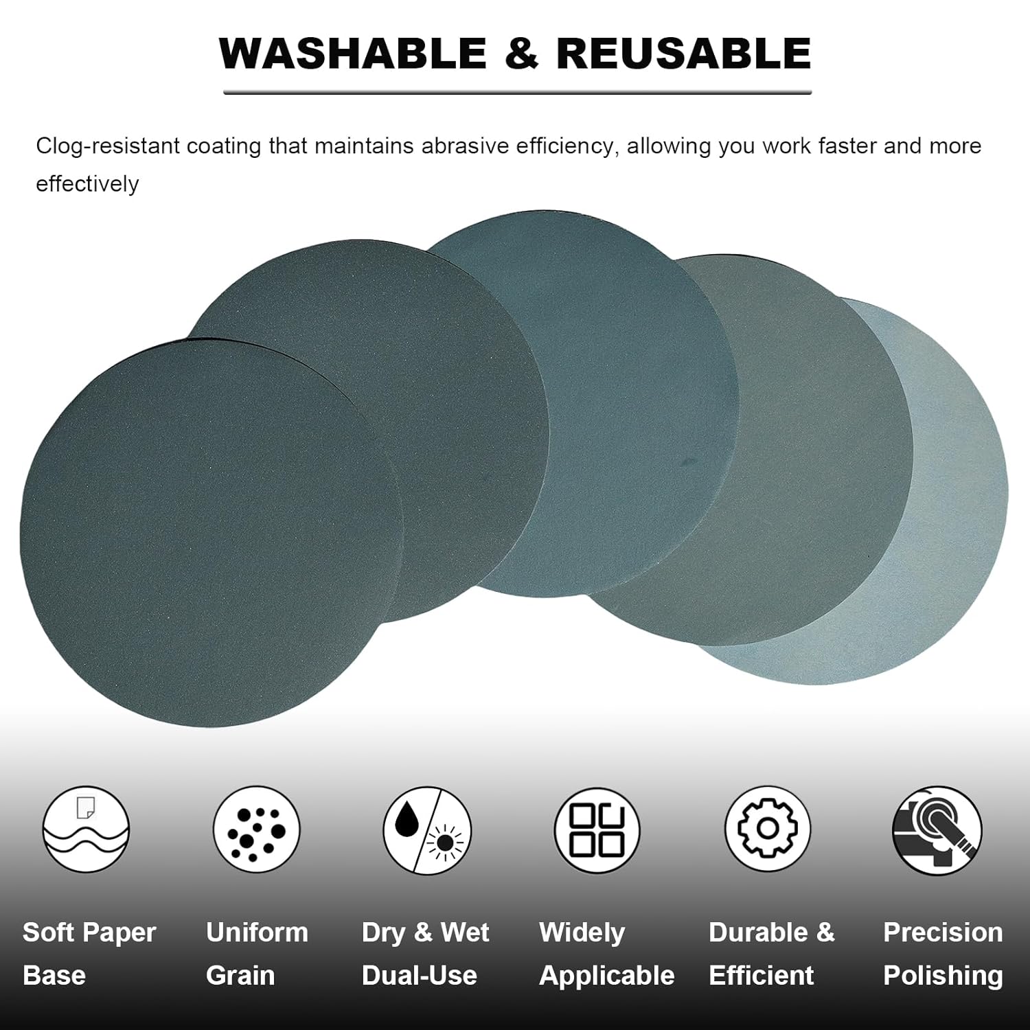 50 PCS 6 Inch Hook and Loop Sanding Discs Assorted-1200 1500 2000 3000 5000 Grit Wet Dry Waterproof Silicon Carbide Sandpaper for Random Orbital Sander, Automotive Wood Metal Polishing & Sanding