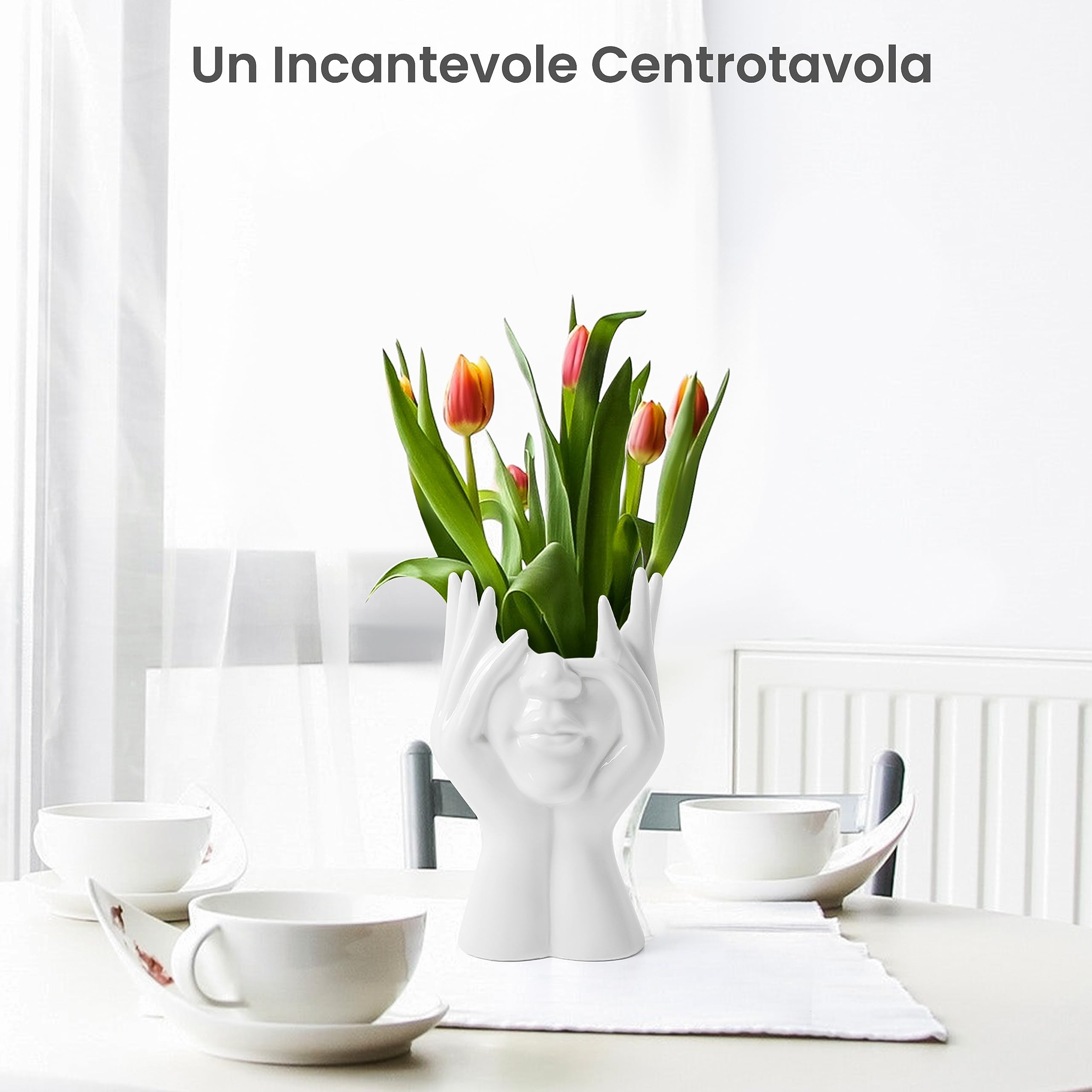 Vasi In Ceramica Bianca Boh&eacute;mien - Set 3 Pezzi Per Decorazione Casa