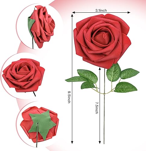 Miniatura 2 de UZER Paquete de 25 flores artificiales, rosas falsas para bricolaje, ramos de novia, centros de mesa, despedidas de soltera, fiestas, arreglos