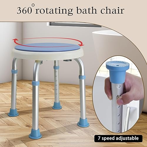 Miniatura 2 de IOVECOCO XIXI Silla de ducha para ducha interior, rotación de 360 grados, altura ajustable, asiento de baño antideslizante, silla de baño, banco