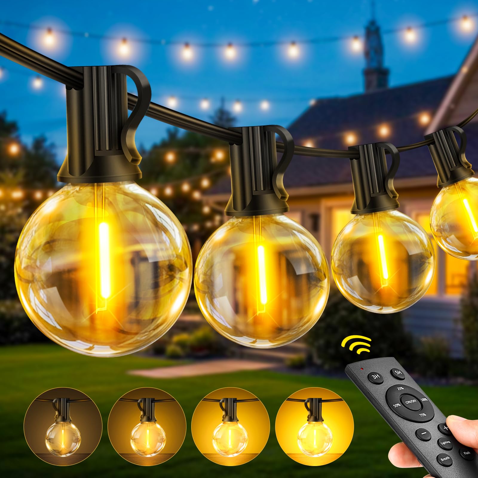 Luces Exterior Jardin Guirnalda 30M - Exteriores Guirnaldas Luz con LED Bombillas Terraza Lights Cadena Girnaldas con Enchufe y Control Remoto Impermeable Decorativas Guirlandas para Patio Iluminacion