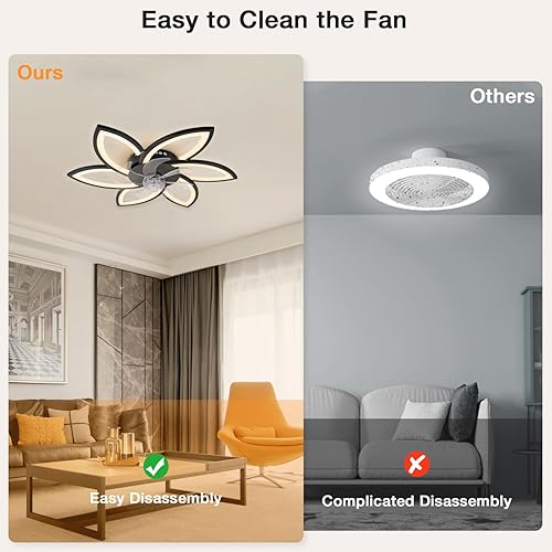 Miniatura 7 de Ventilador de techo con luces, ventilador moderno de perfil bajo de montaje empotrado con aspas reversibles, luz LED regulable y control remoto, 6