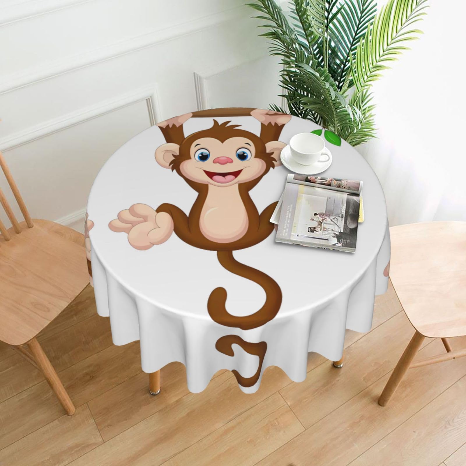 ZHAOUR Cartoon Monkey (1) Print Round Washable Tablecloth – Table Cover