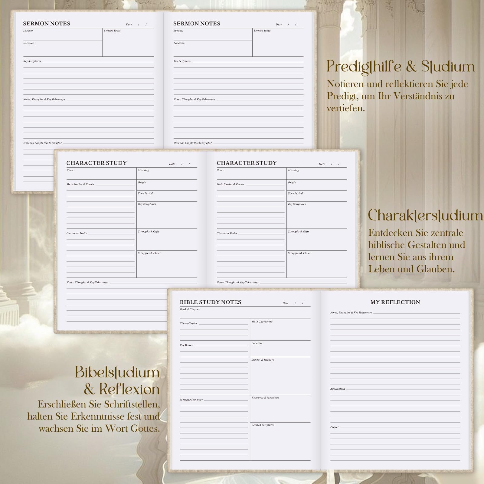 Lanpn Bible Study Journal Geschenke für Frauen, Bibel Studien Gebetstagebuch mit Textmarker & Aufklebern, Biblische Andachtsnotizbuch Christliche Kirchennotizen, Beige, Englisch