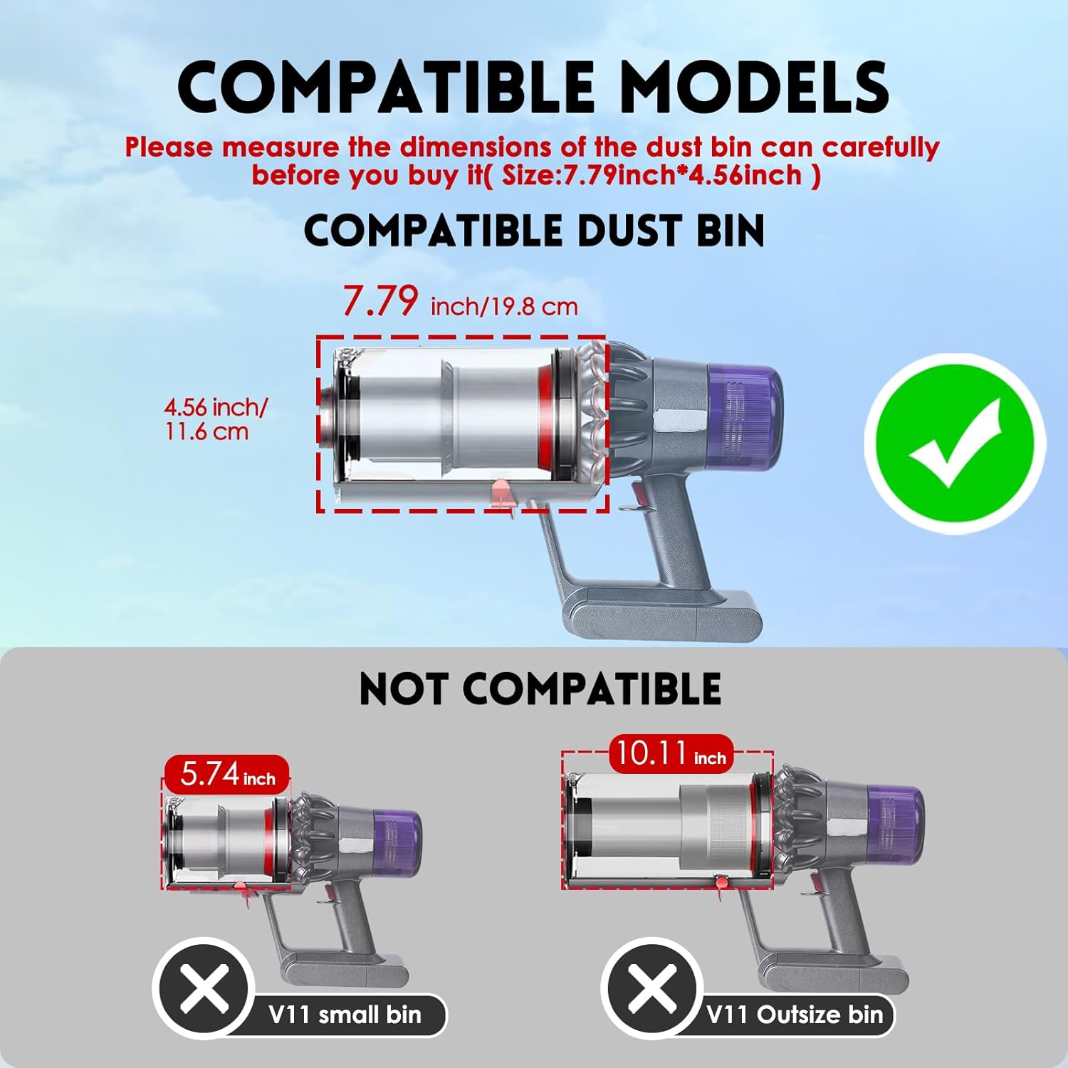 keluke Dust Bin Replacement Compatible with Dyson V11 Animal,V11 Extra,V11 Torque Drive,V15 Detect,SV14,SV15,SV22 Cordless Vacuum Cleaners,Canister Replacement Parts, Part No.970050-01,965443-01