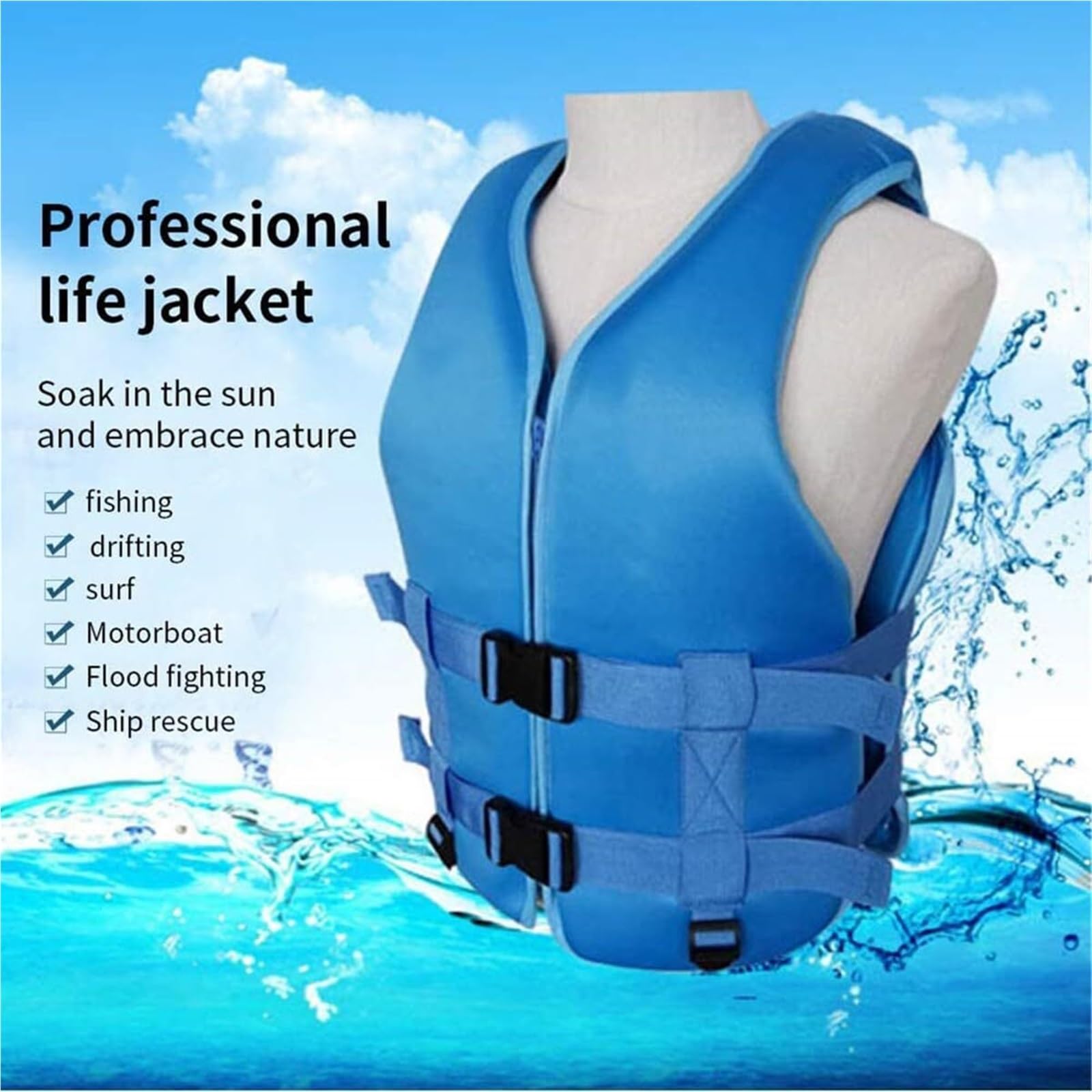 Float Jacket Adult Breathable Neoprene Buoyancy Float Jacket Summer Diving Swimming Water Sports Boating Fishing Kajaking Surfing Canoeing Rafting Outdoor Safety Gear for Men Women