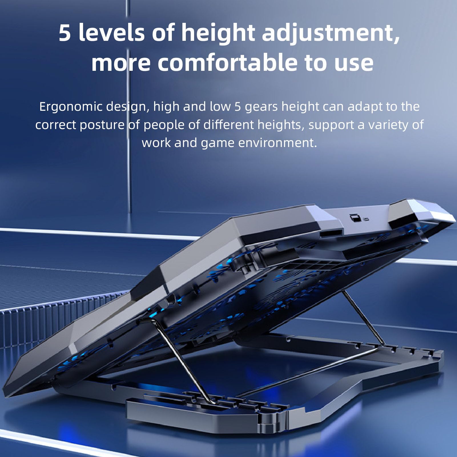 Supporto di raffreddamento per computer portatile ad alta velocità 3400 giri/min con 11 ventilatori, regolazione multi-angolo, design leggero, cuscino di raffreddamento per ventilatore