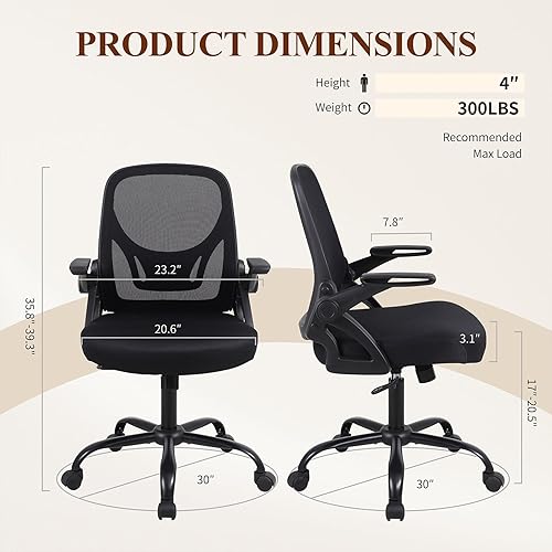 Miniatura 3 de Silla de escritorio para computadora de oficina en casa, silla de trabajo ergonómica de malla de altura ajustable con ruedas, cojín grueso,