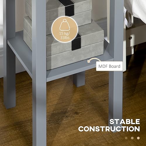 Miniatura 14 de HOMCOM Mesa auxiliar de 2 niveles con cajón, mesa auxiliar estrecha con estante inferior, para sala de estar, juego de 1, color rojo Rojo -,Negro