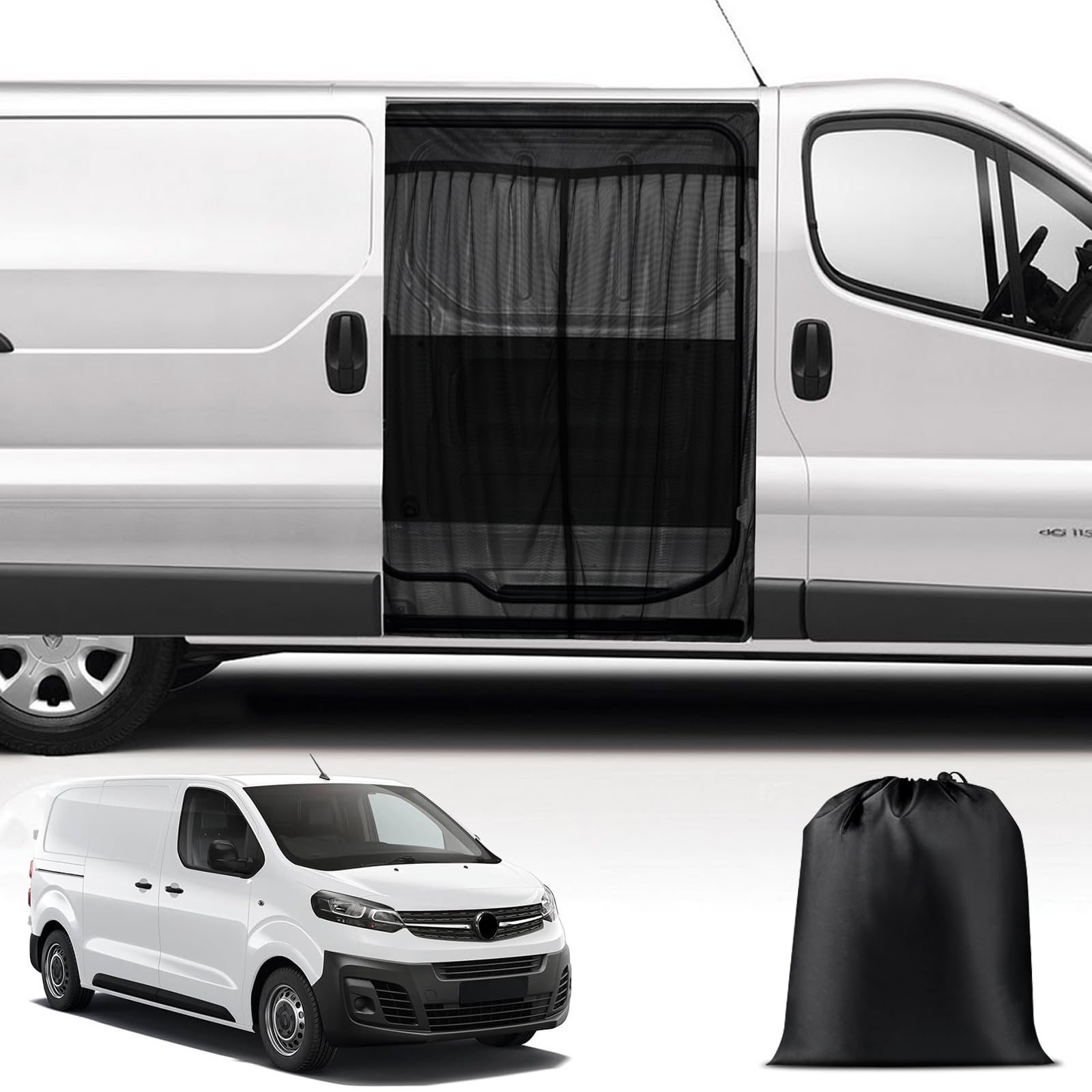 Magnetyczna ochrona przed owadami Van, dopasowana do Renault Trafic 2001-2018, Opel Vivaro, samochodowa moskitiera do drzwi przesuwnych, zamek błyskawiczny na środku drzwi