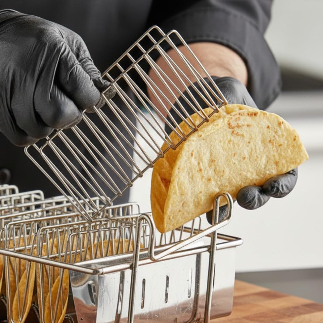TrueCraftware- Commercial Grade 8-Slot Taco Basket Holds 8 Shells Deep Fryer- Taco Holder Basket Taco Fry Basket with Grip Handle Taco Shell Fry Basket Shells Deep Fryer Taco Holder Basket