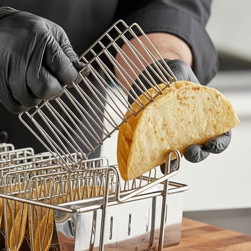 Miniatura 3 de Cesta de tacos de 8 ranuras de grado comercial con capacidad para 8 conchas freidoras- Cesta para tacos con asa de agarre, cesta para freír tacos