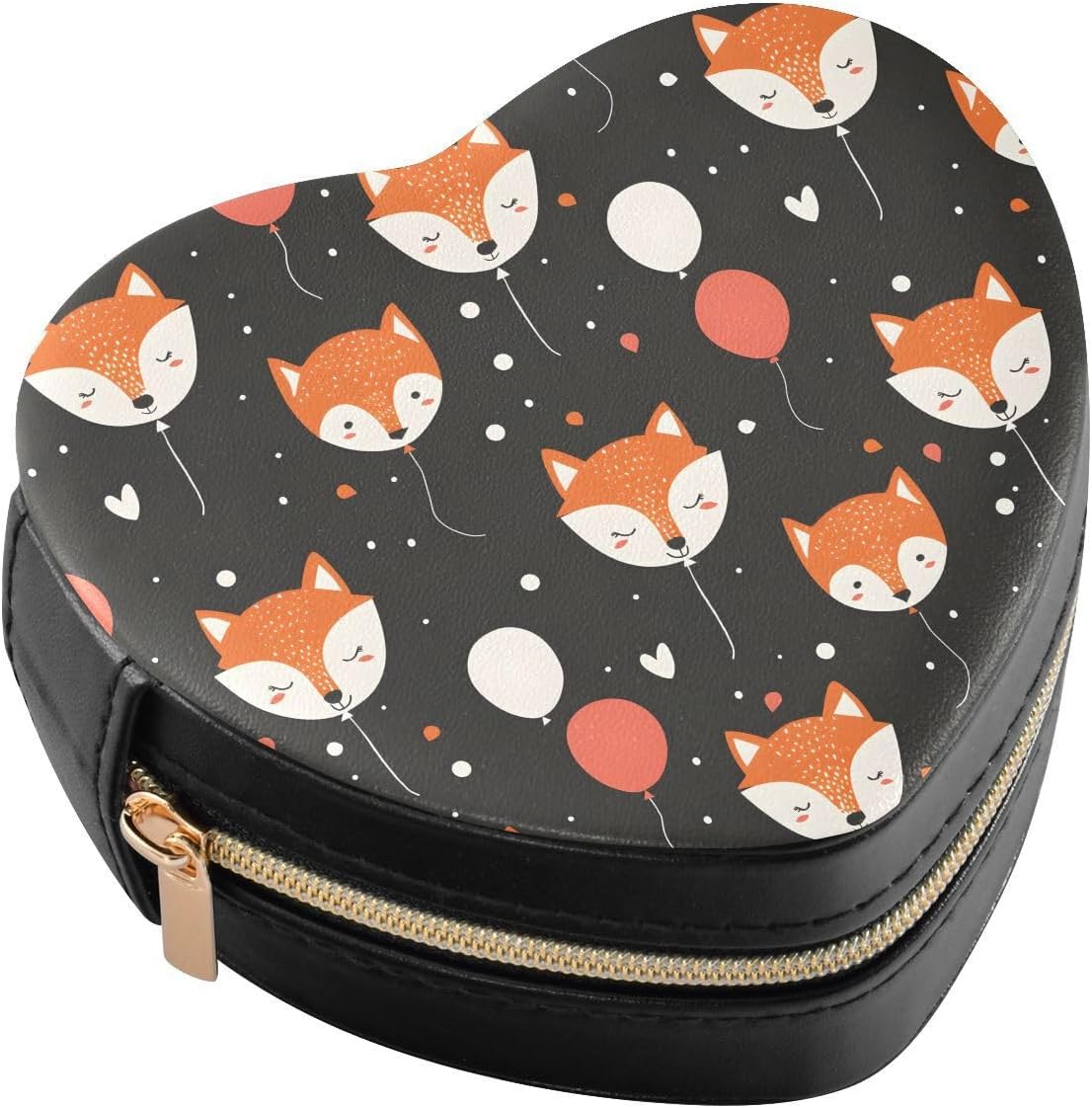 ALAZA Heart Shaped Jewelry Box Funny Fox Balloon Small Travel Jewelry Organizer Case Rings Earrings Necklaces Trinket Storage Boxes Gift for Women