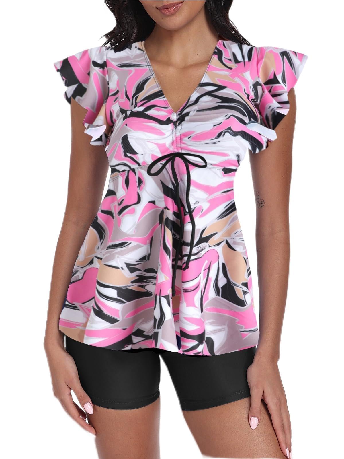 Ecupper Damen Zweiteilig Badeanzug Push up Tankini Set mit Badeshorts Bademode