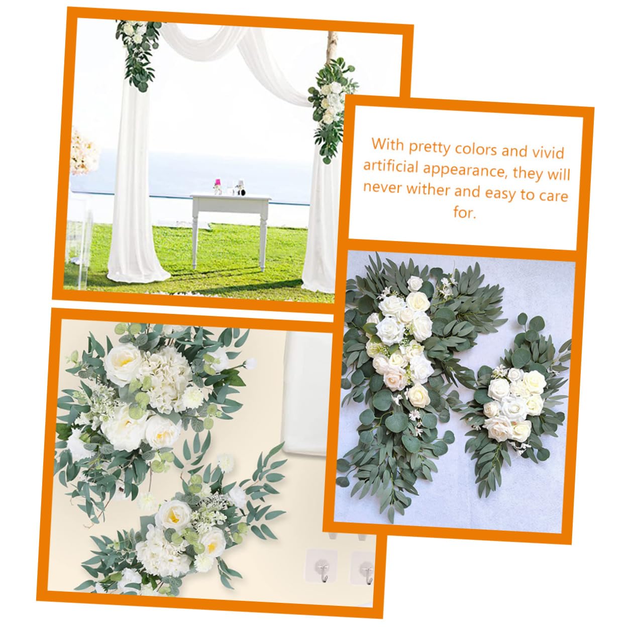 Cabilock Künstlicher Blumenbogen für Hochzeit in Weiß, 1 Satz | Seidenblumen mit Tüll, Nie Welkend und Pflegeleicht, für Florale Anordnung oder Wandaufhängung