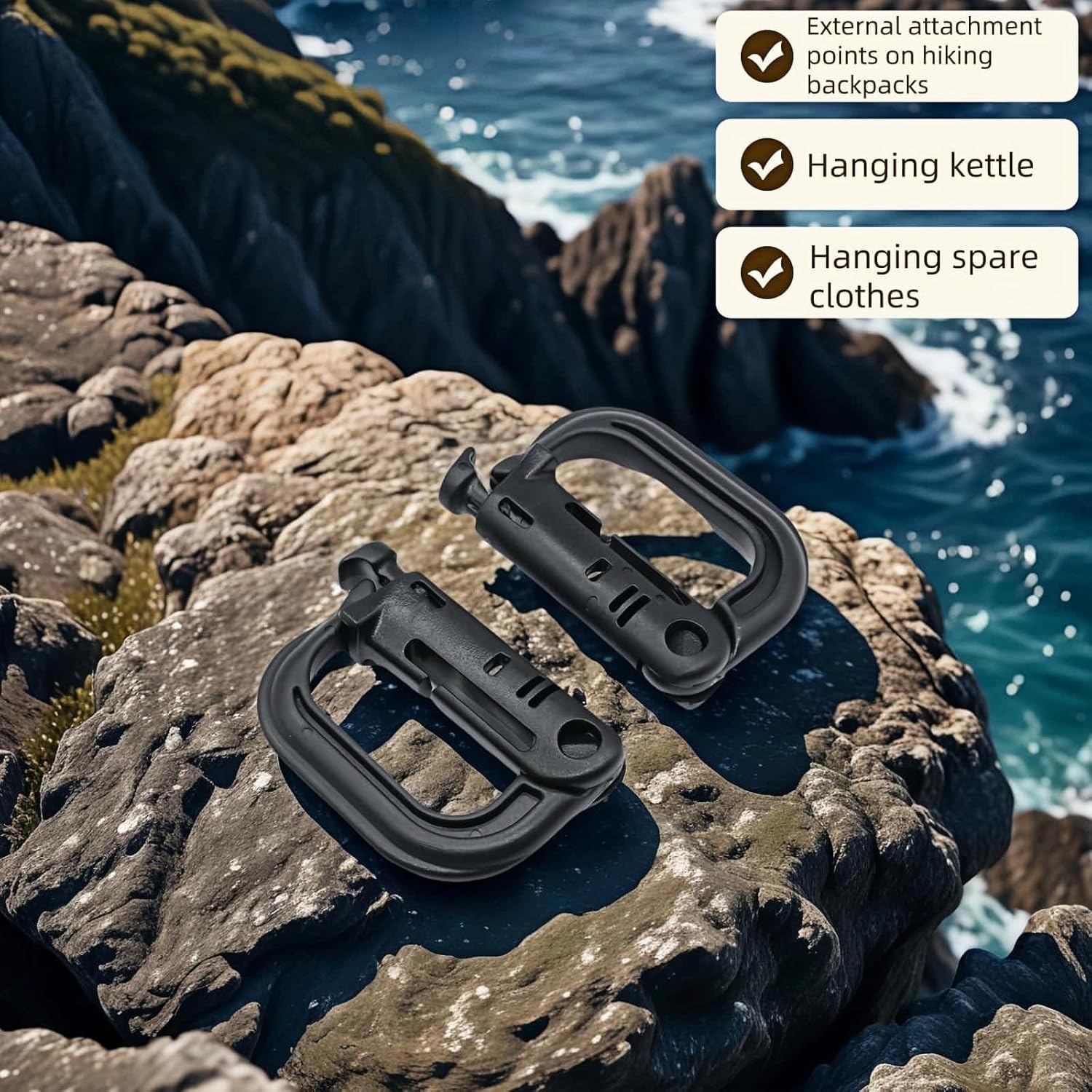 Tactical D-Ring Carabiner for Hiking/Military/EDC - Lightweight Plastic Mountain Carabiner with Quick-Release, MOLLE Compatible, 10-Pack Black - Image 9