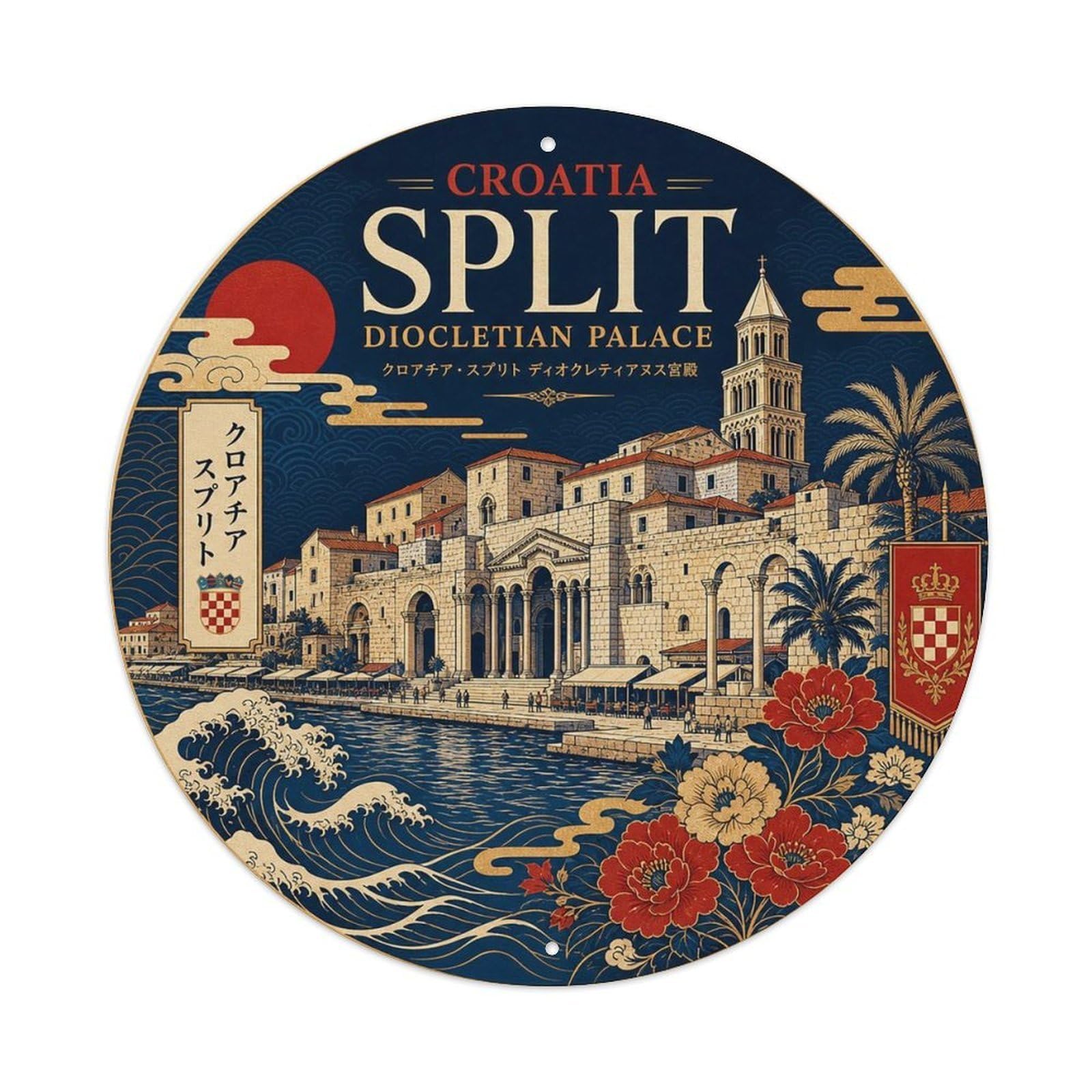 Croatia Split Diocletian Palace Woodblock City Landmark Metal Tin Sign