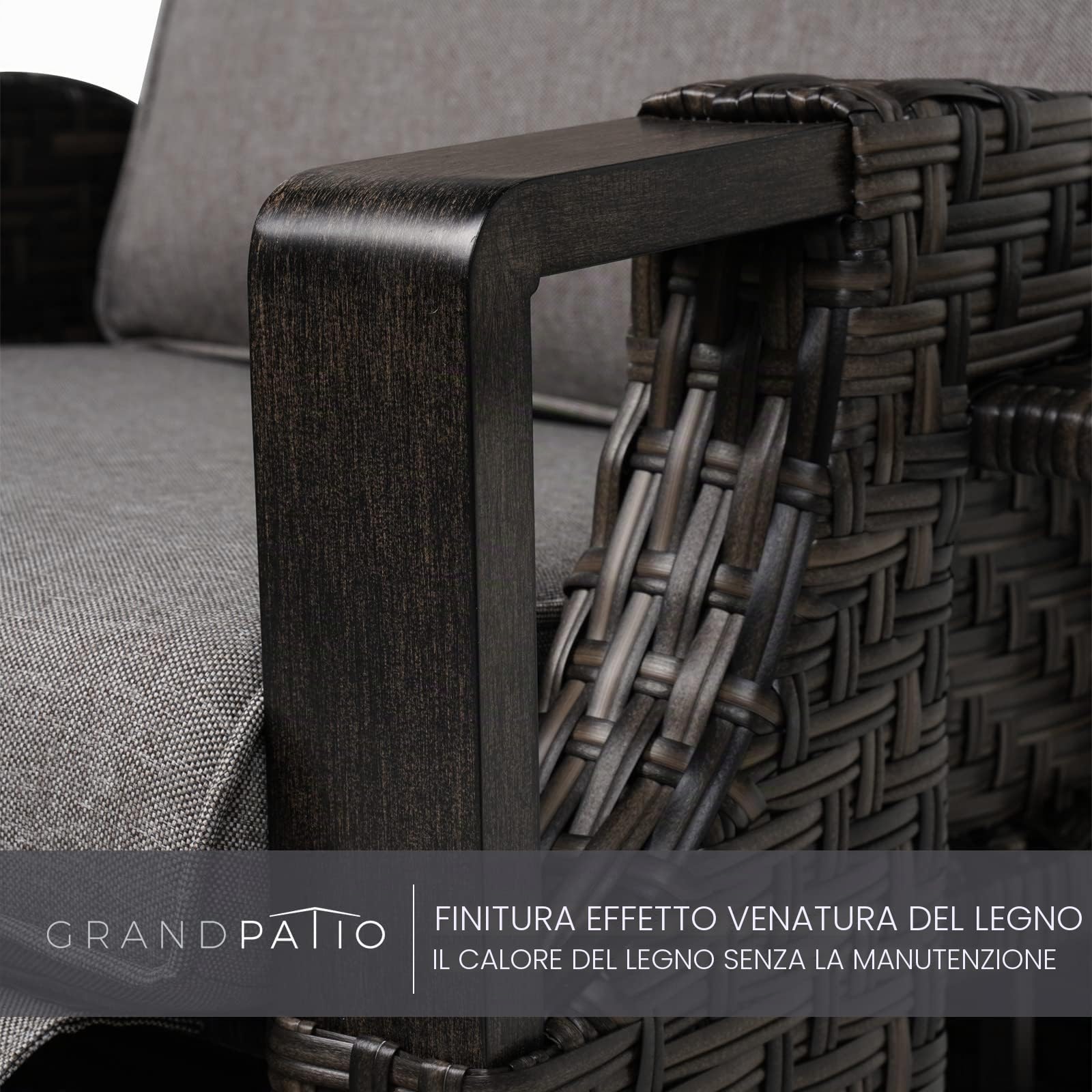 Grand patio Sedia a sdraio con cuscino, schienale regolabile, in rattan, per interni, uso esterno (vimini marrone chiaro, cuscino beige) (Regolazione indipendente, Grigio scuro)