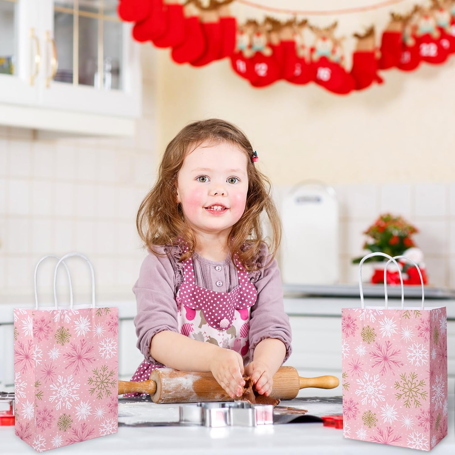 24Pcs Christmas Paper Gift Bags with Handles Gold Pink Winter Snowflake Party Favor Bags Candy Goodie Treat Bags for Xmas Holiday Party Supplies - Image 7