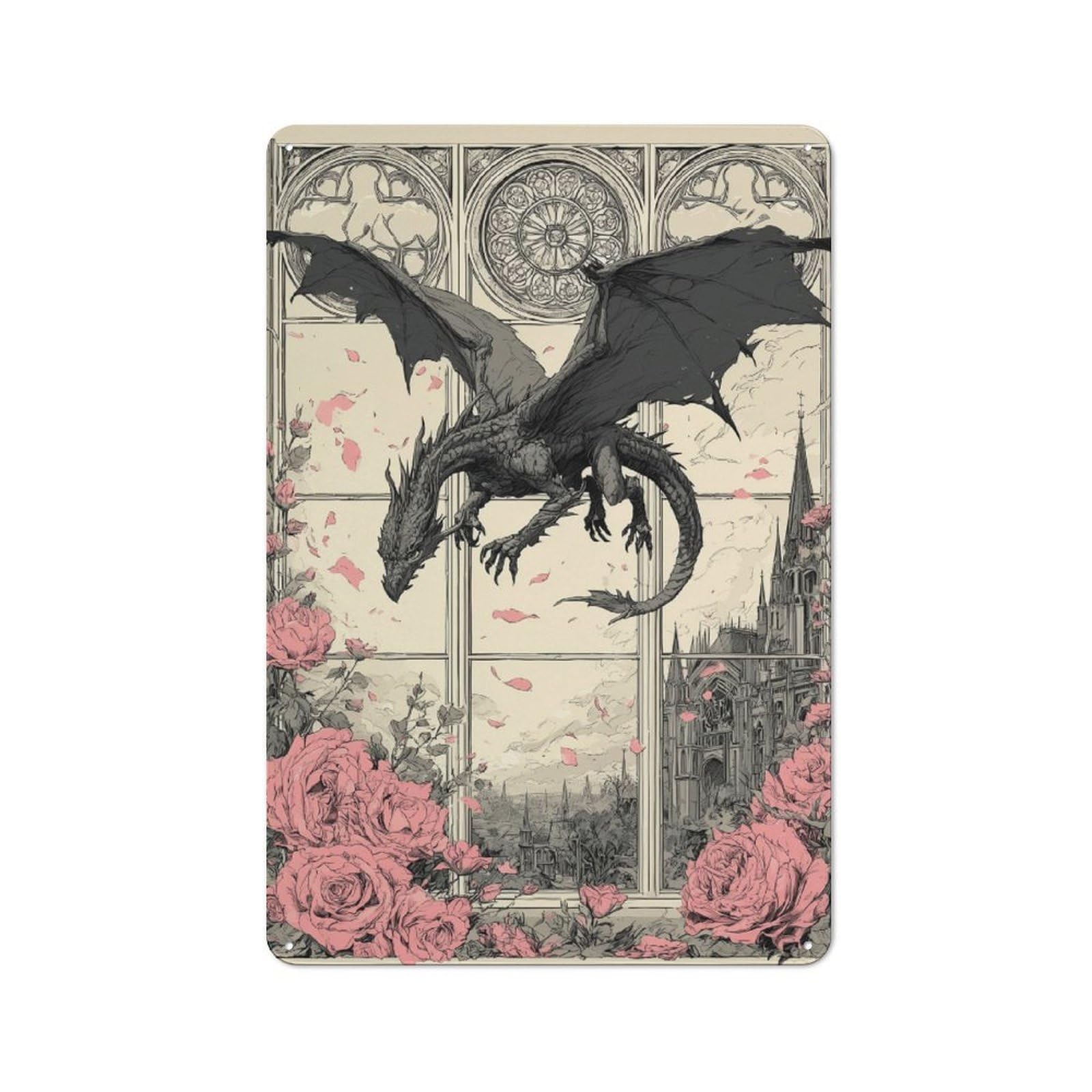Junmoney Dragon At The Window Vintage Metal Sign 30X20cm For Guest Room Or Hallway, Suited To Guest Room Decorators