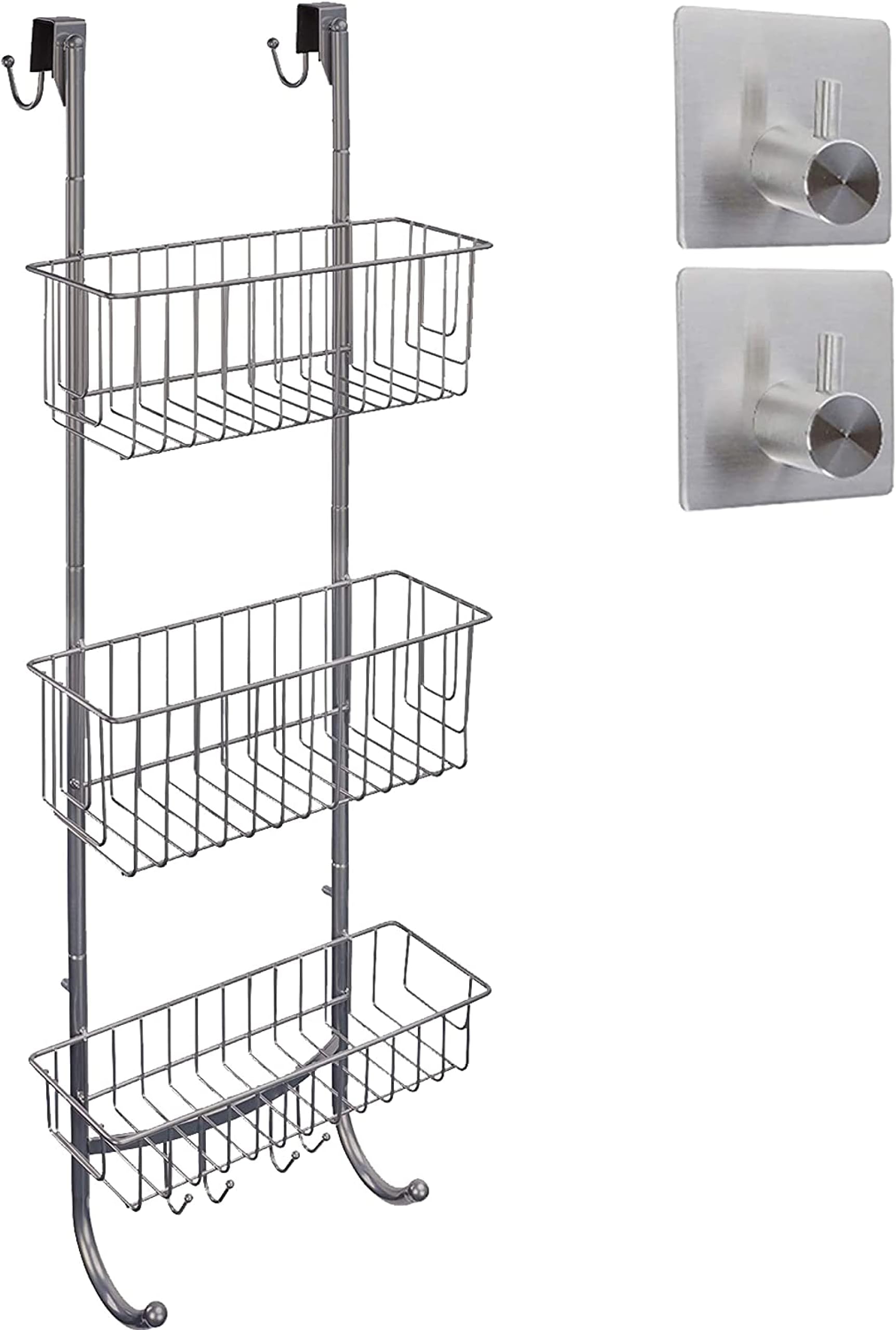 smartpeas Hanging Shower Shelf In Grey/Chrome Finish – 3 X Shower Shelf Levels – 85,5 X 30 X 11 Cm – Stainless Steel – Shower Caddy With No Drilling Required + 2 Stainless Steel Adhesive Hooks!