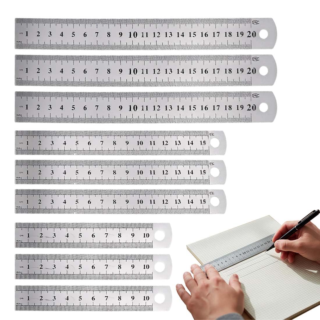 Righello In Acciaio Inox Da 10 Cm, Set Da 4 Pezzi Con Scala In Pollici E Mm, Perfetto Per Misure Tecniche E Fai-da-te