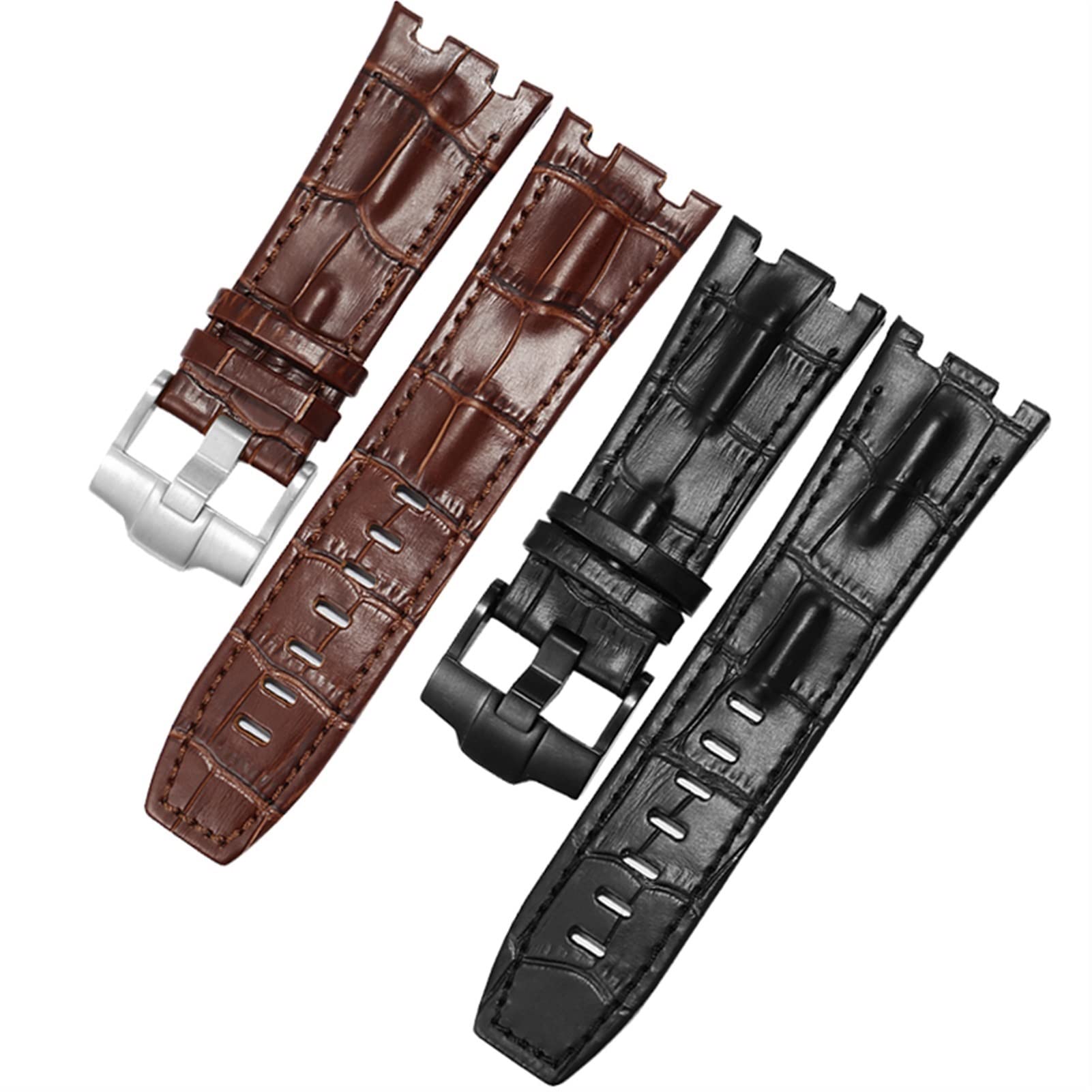 Pasek do zegarka z prawdziwej skóry do AP 15703 Royal Oak Offshore Series 28 mm paski do zegarków krokodyla (kolor: niebieski biało-różowe złoto, rozmiar: 28 mm)