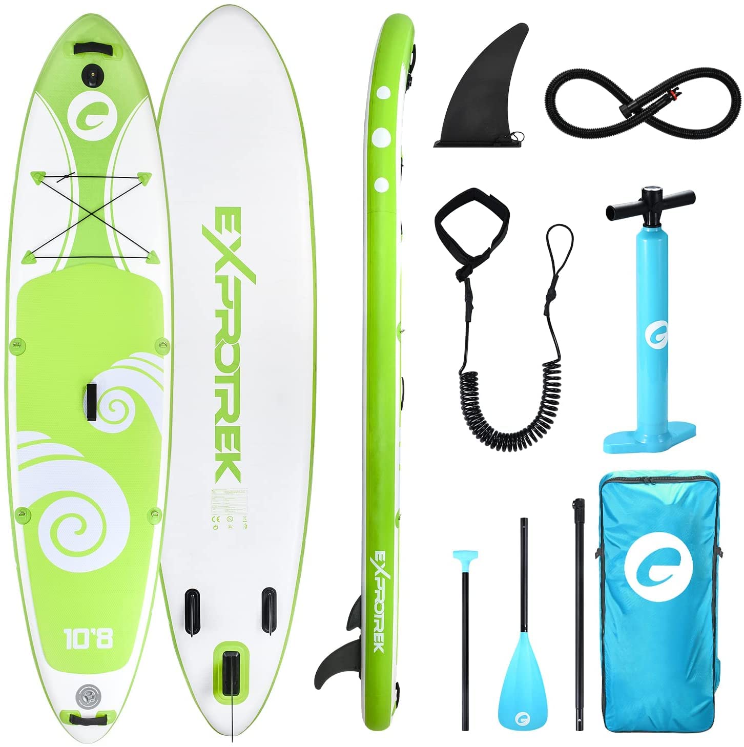 Planche de Stand up Paddling Exprotrek, Planche de Sup Gonflable, kit de Planche de Stand up Paddle, 6 Pouces avec pagaie et Accessoires complets (200KG Max)