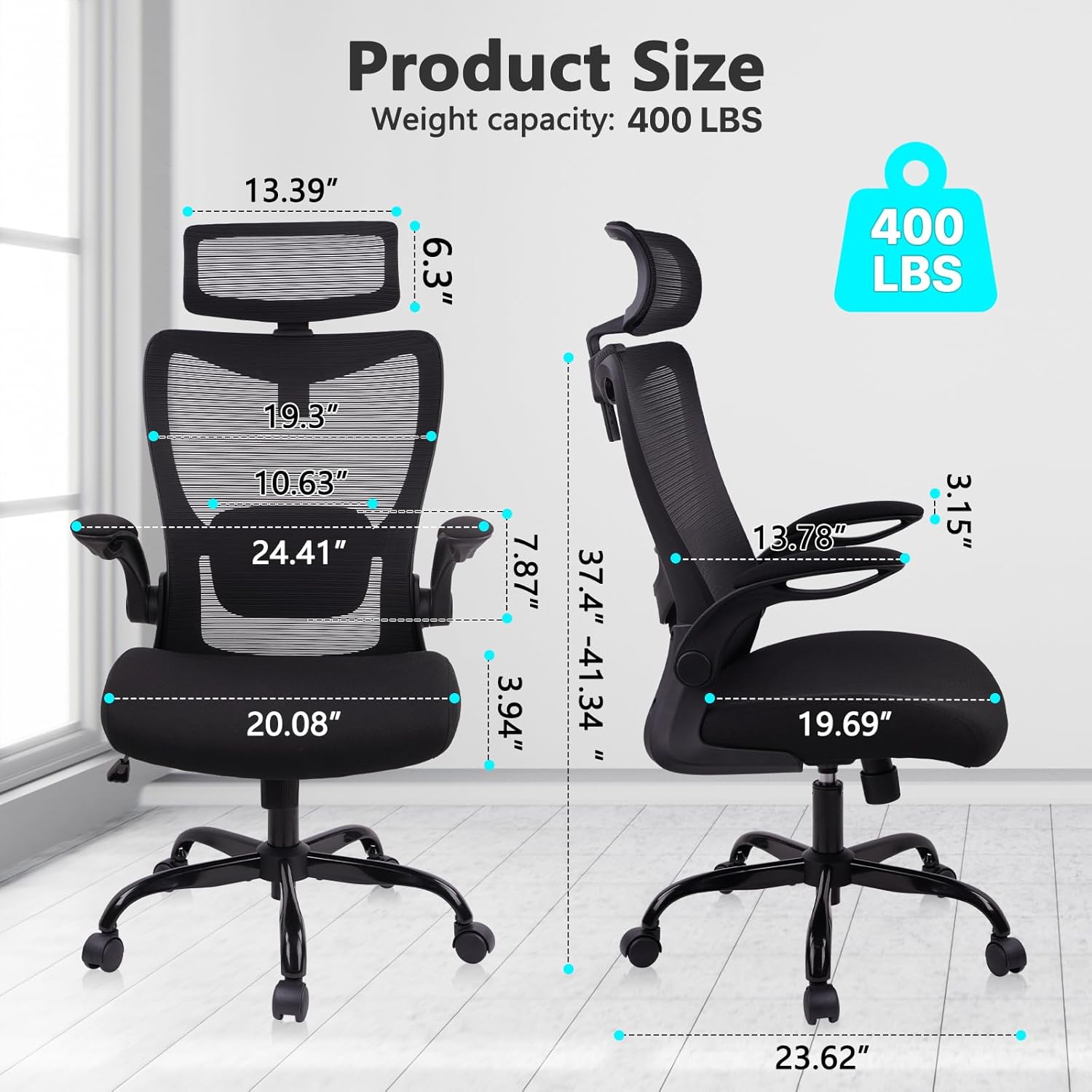 CLATINA Heavy Duty Ergonomic Mesh Office Chair 400LBS, Big and Tall Desk Chair with Adjustable Lumbar Support & Headrest, Flip Up Padded Arms, Swivel Computer Chair for Home, Conference, Black, 6 PACK